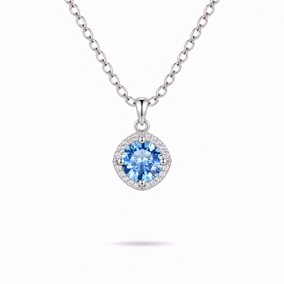 1ct Blue Halo Necklace in silver, by Knightley