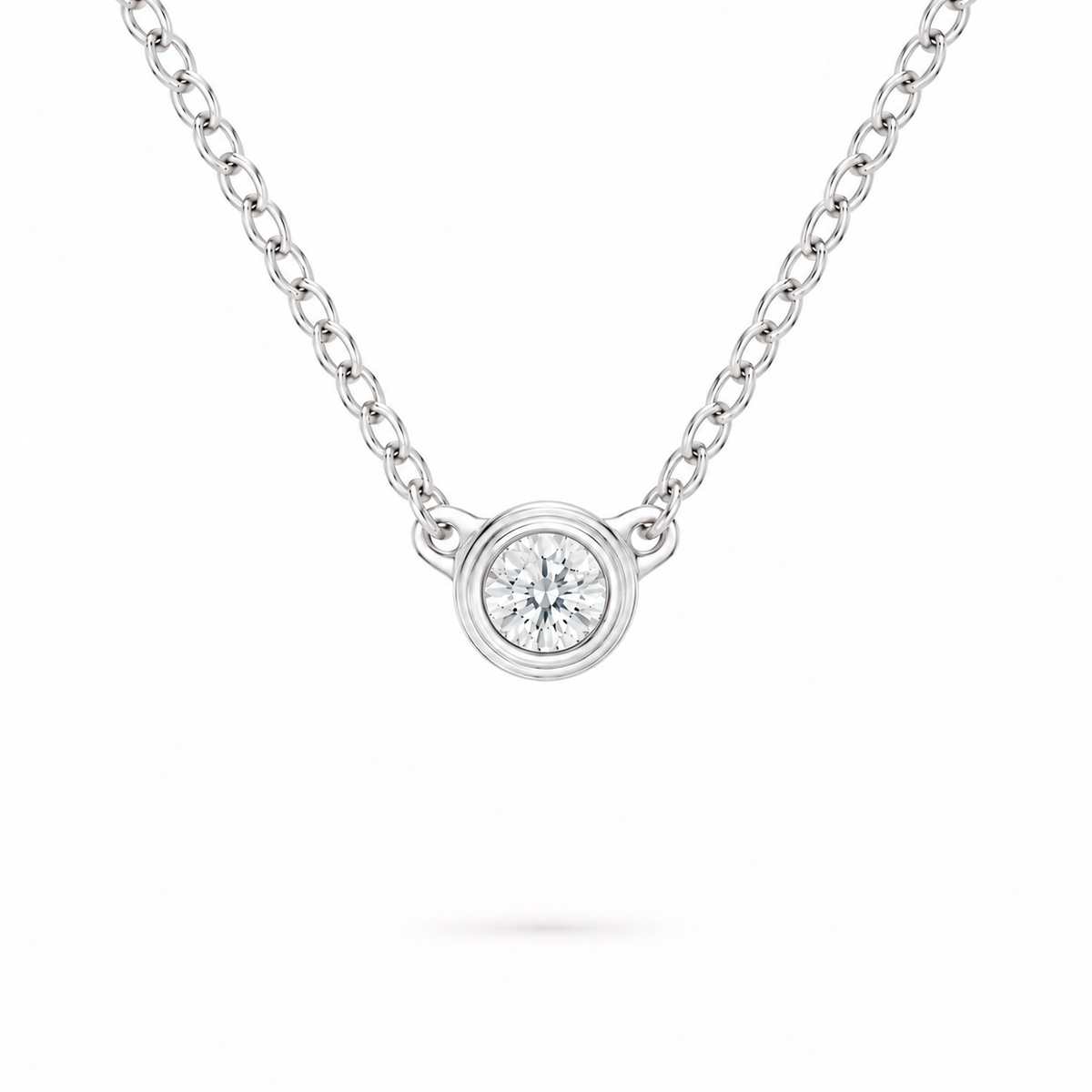 silver bezel necklace in sterling silver with moissanite, By Knightley