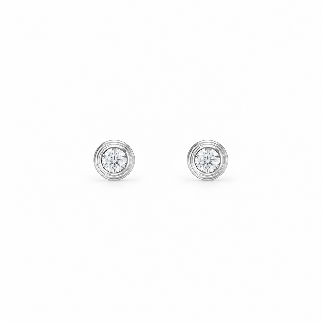 Silver Bijou Bezel Stud Earrings with moissanite