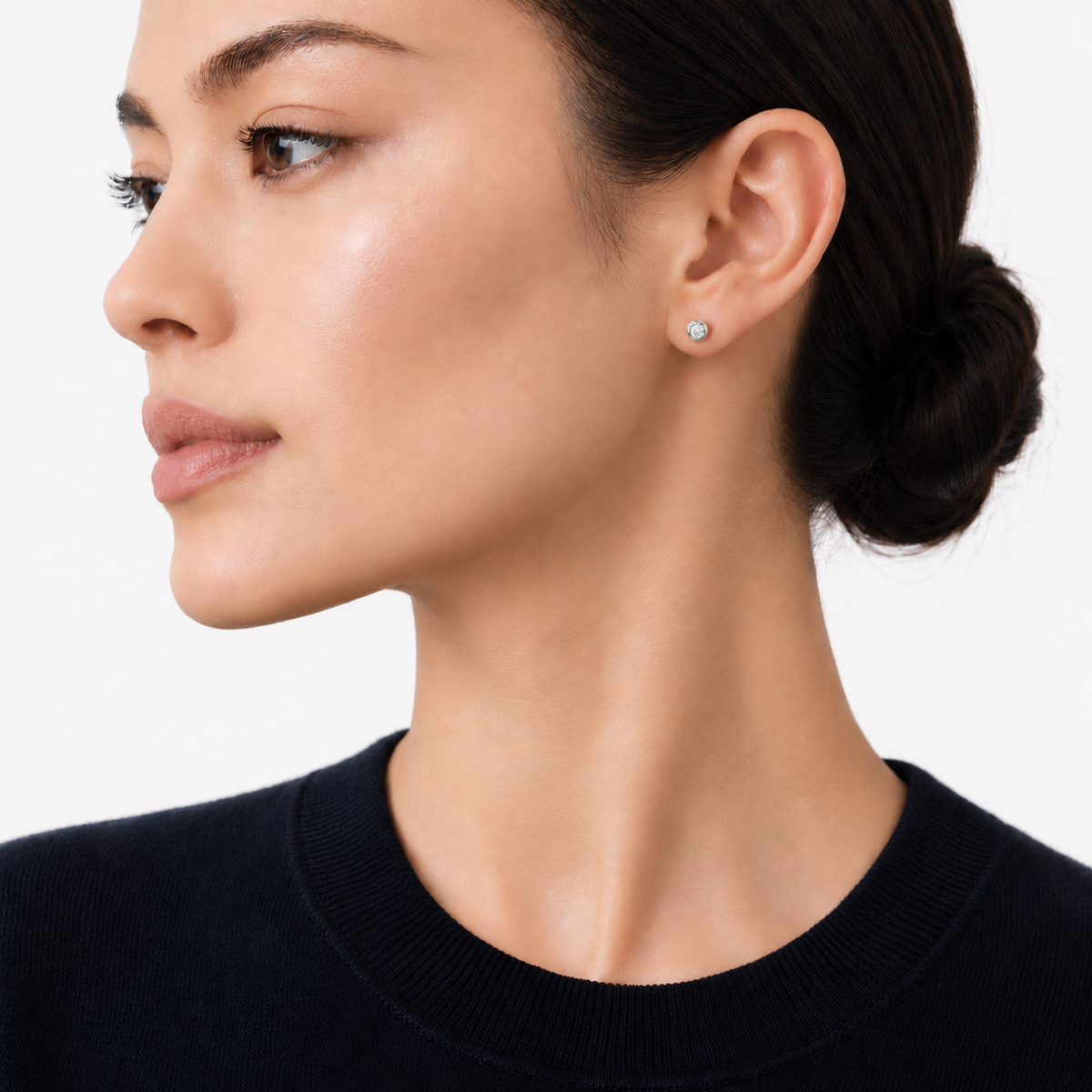 Silver Bijou Bezel Stud Earrings with moissanite in sterling silver, by Knightley