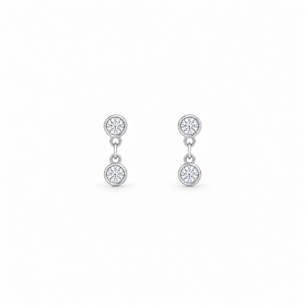 Silver Petite Bezel Drop Earrings with moissanite