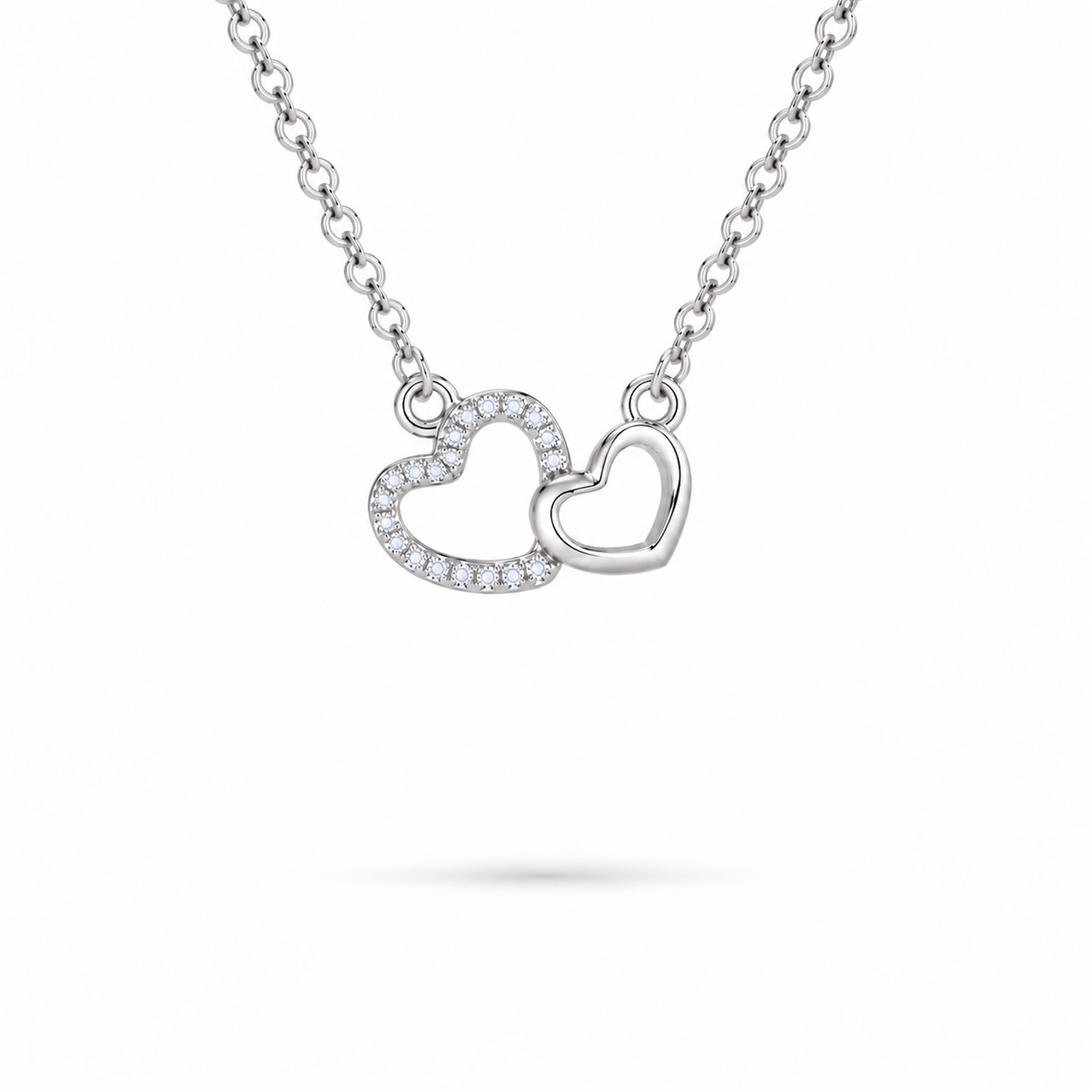 Silver Double Heart Necklace with moissanite, sterling silver