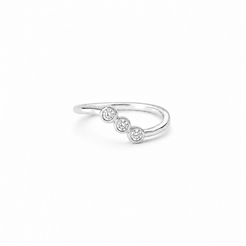 Trio moissanite Bezel Set Stacking Ring, sterling silver