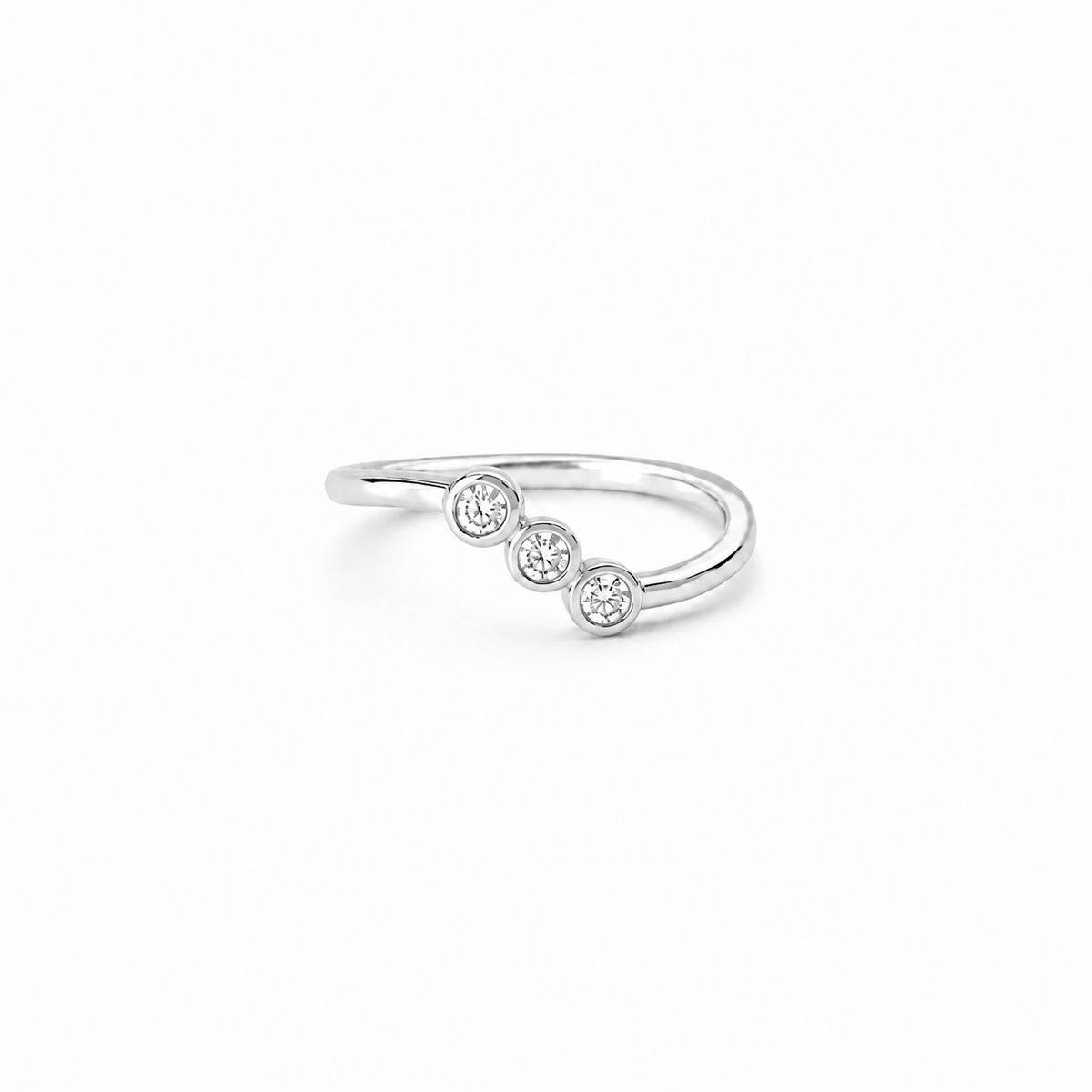 Trio moissanite Bezel Set Stacking Ring, sterling silver