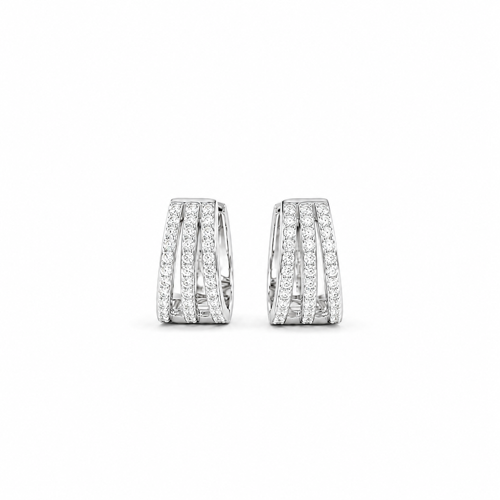 Triple Row Moissanite Pavé Huggie Earrings, sterling silver