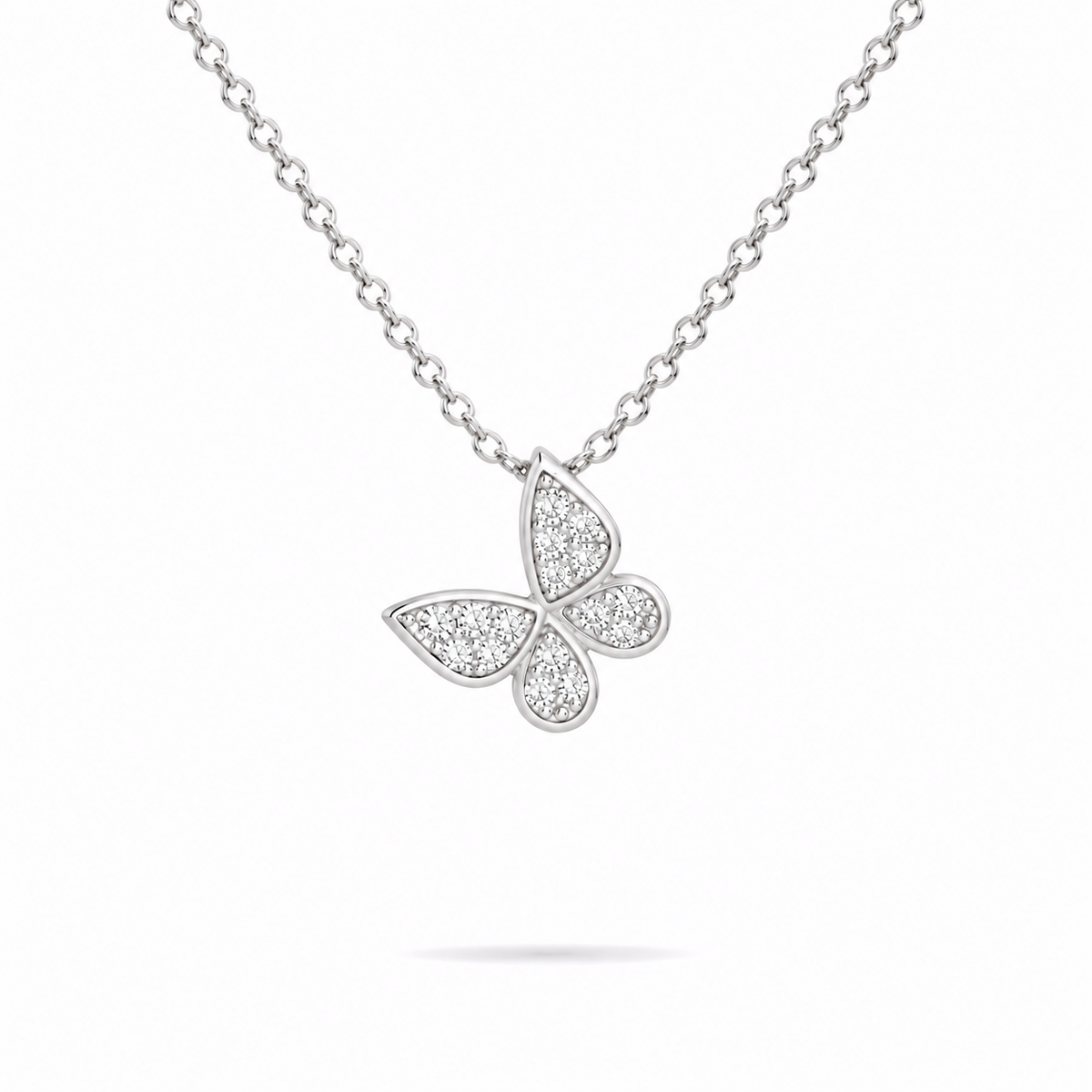 White Gold Butterfly Pendant Necklace With Moissanite by Knightley