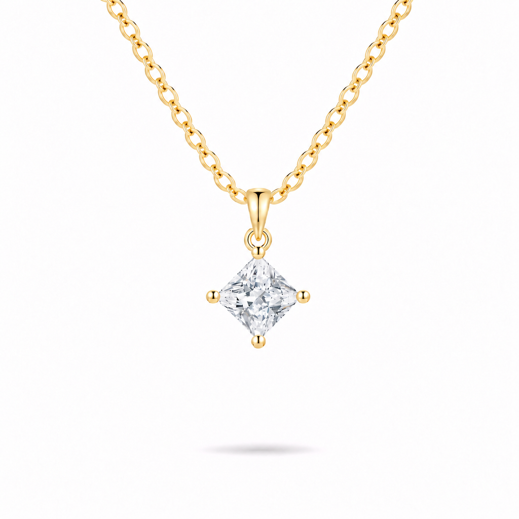 yellow gold 1ct Princess Cut Solitaire Necklace by Knightley
