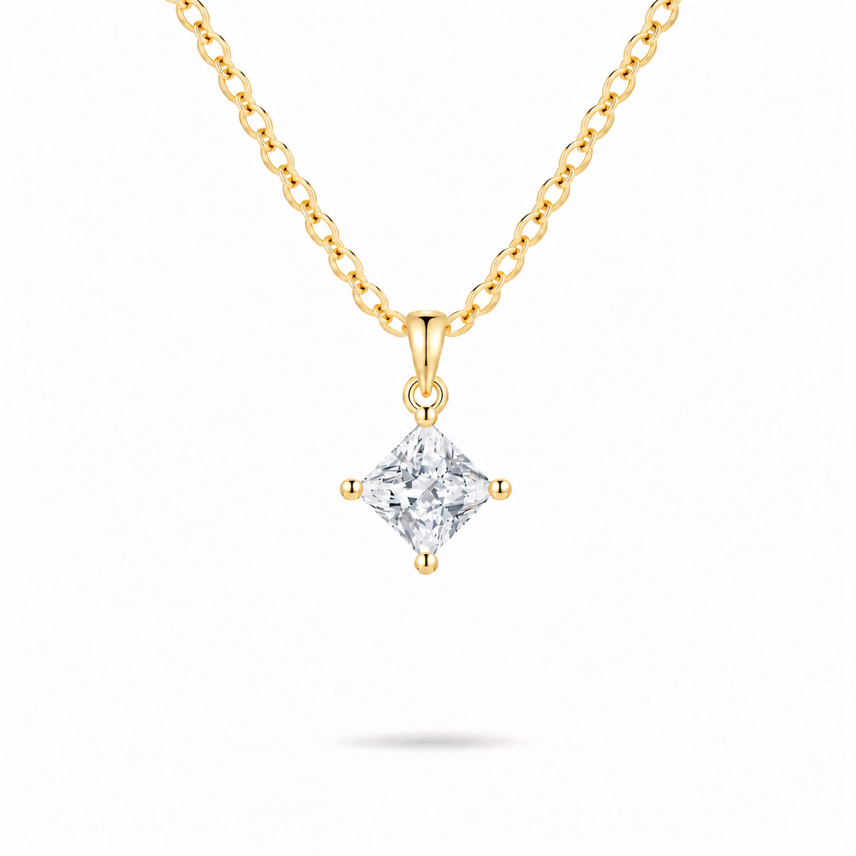 yellow gold 1ct Princess Cut Solitaire Necklace by Knightley
