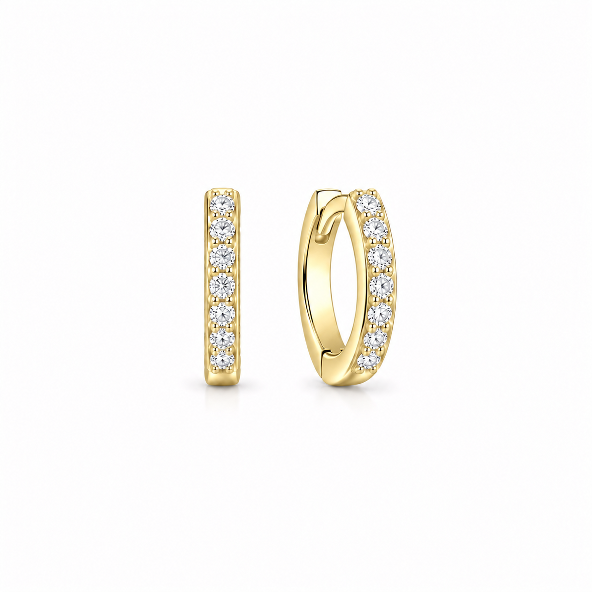 Gold Pavé Huggie Earrings with moissanite, gold plated sterling silver, by Knightley
