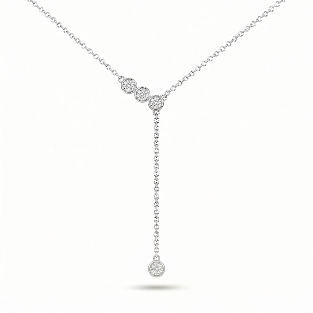 moissanite Trio Drop Bezel Necklace, sterling silver
