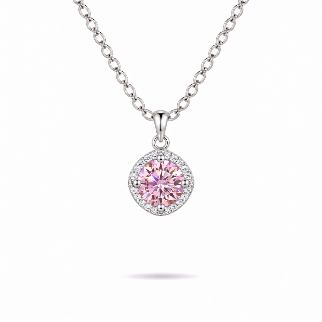 1ct Pink Halo Necklace