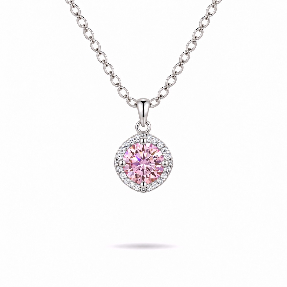 1ct Pink Halo Necklace