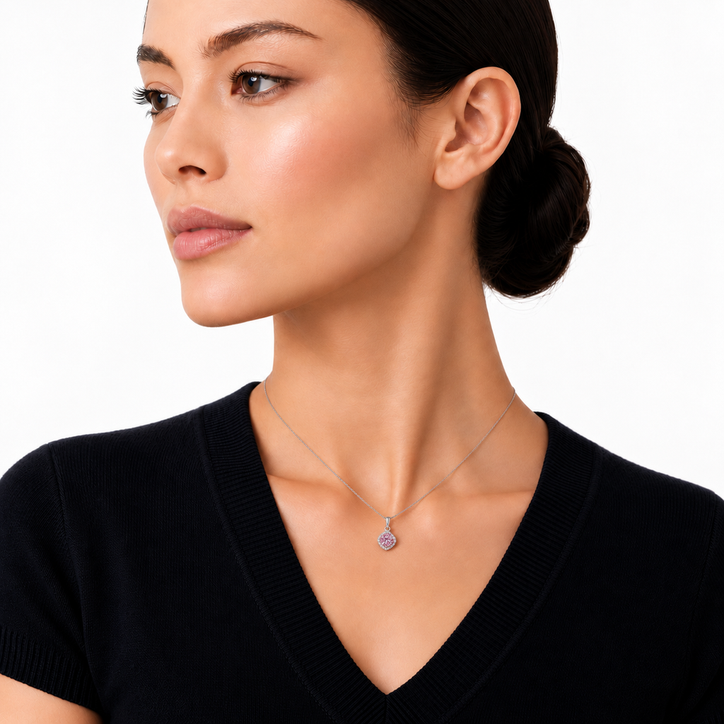 1ct Pink Halo Necklace